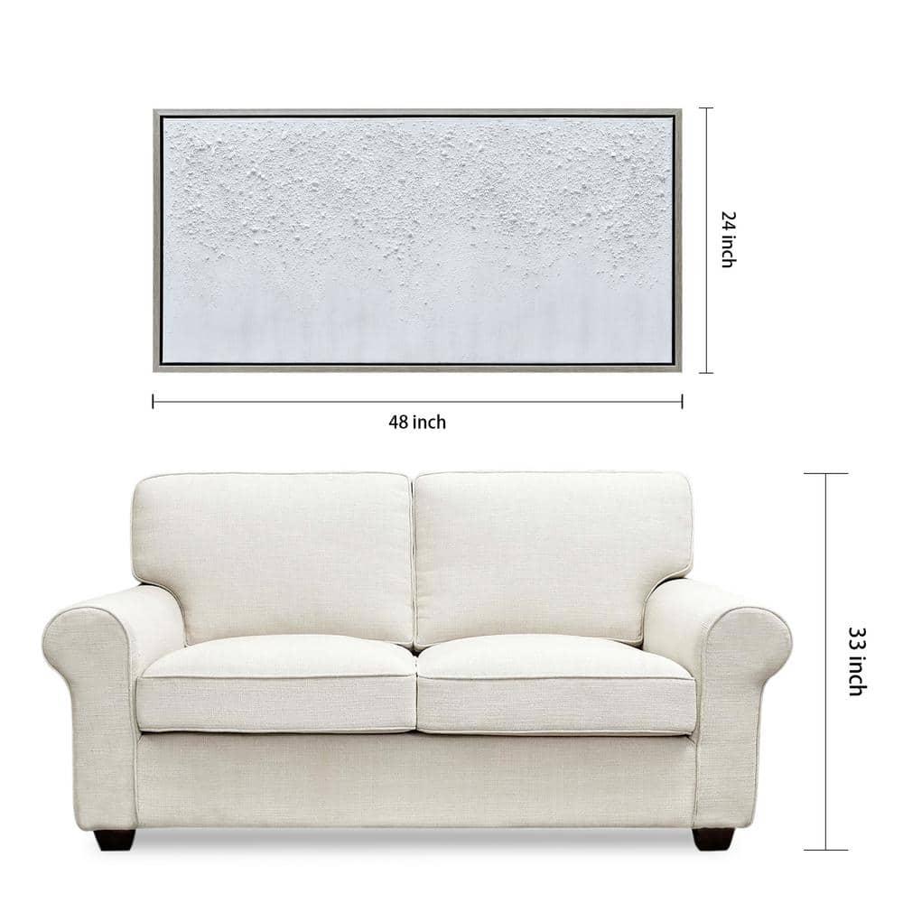 White Snow Abstract Textured Hand Painted Canvas with Silver Frame