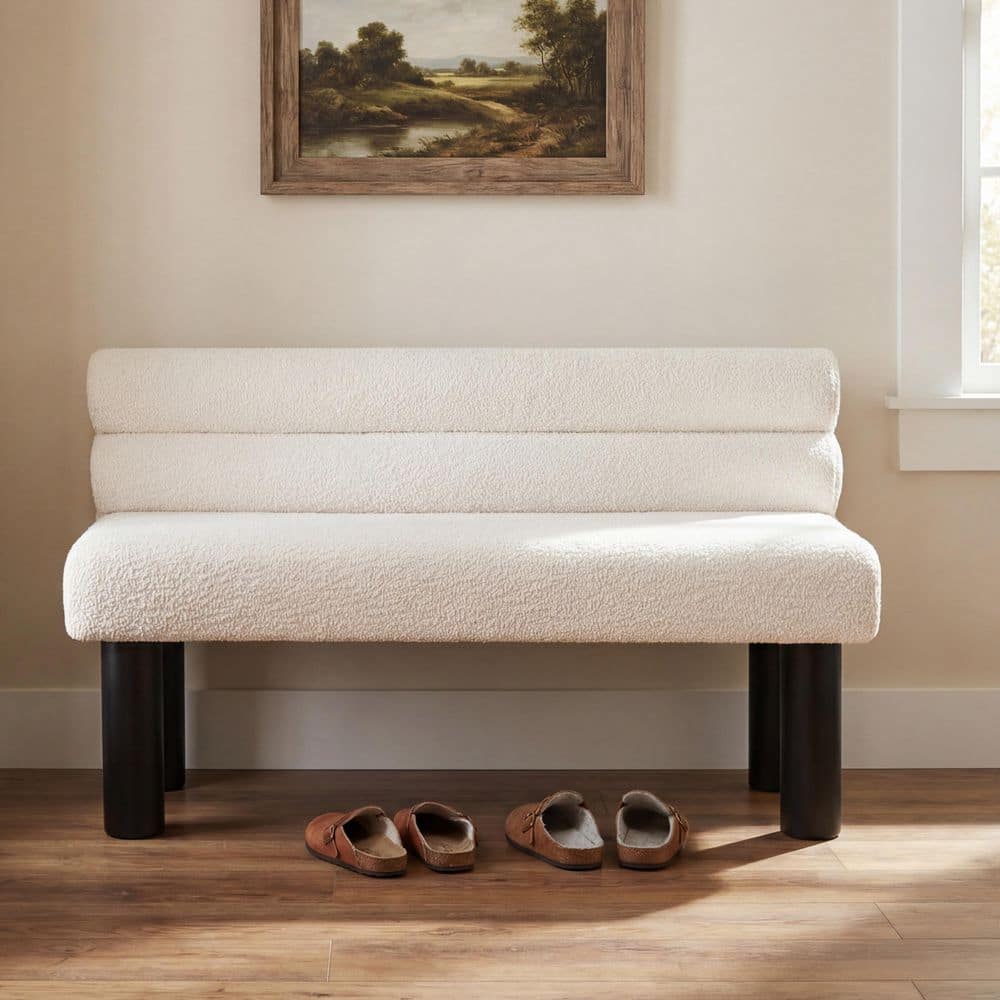51.5 in. Beige/Brown Dining Bench with Wood Leg