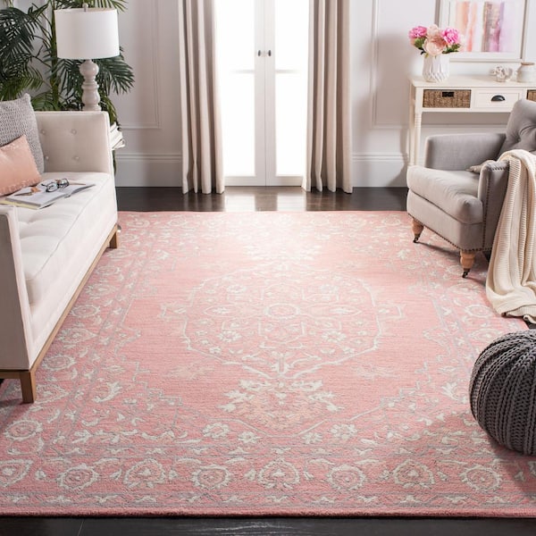 Micro-Loop Pink/Ivory 8 ft. x 10 ft. Border Area Rug