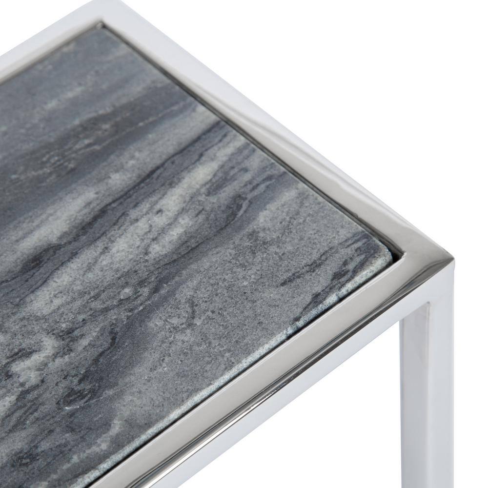 Jaspur Gray Marble and Silver Metal Square Drink Table