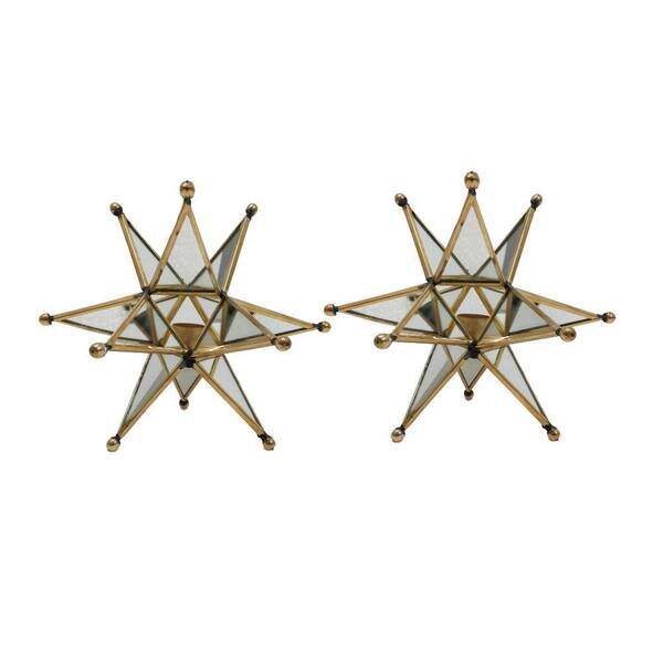 Benjara Gold Grass and Brass Star Style Accent Table Decorations Candle Holders
