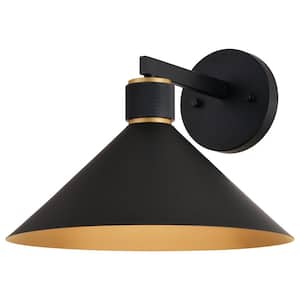 Dunbar 1-Light Matte Black and Gold Outdoor Contemporary Wall Sconce Metal Shade