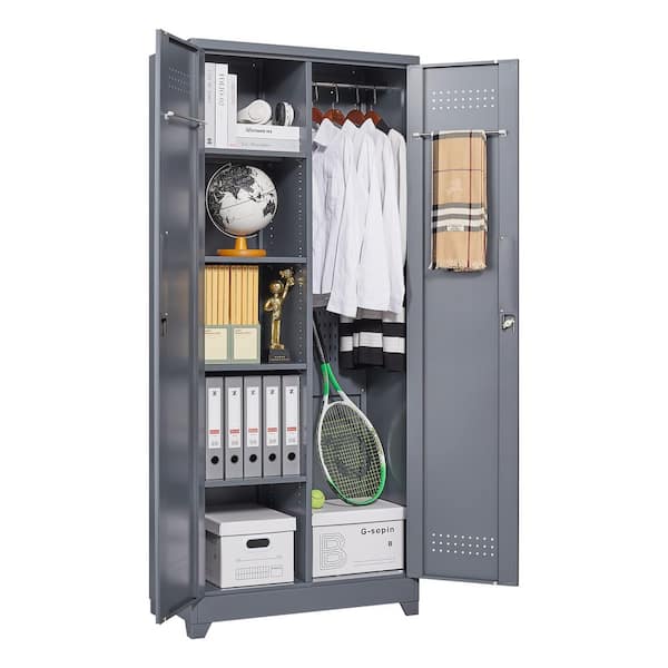 Tahanbath 72.8 In Gray Metal Locker,Lockable Cleaning Tool Cabinet