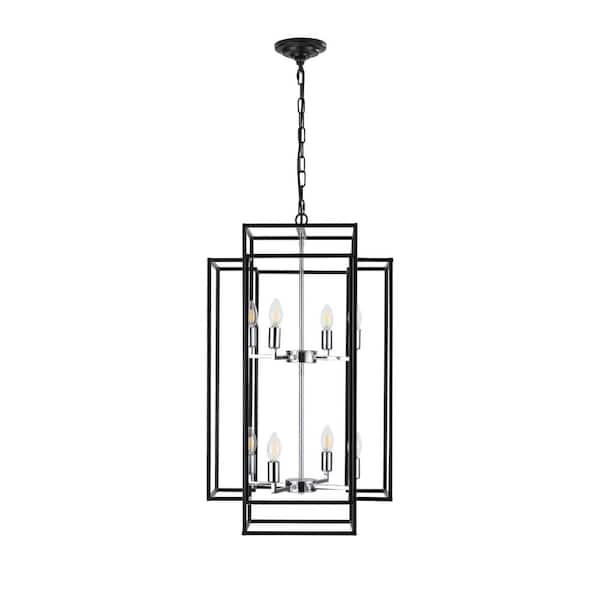 Keazile Talaria 19 in. 8-Light Chrome Lantern Tiered Chandelier Light Fixture with Caged Metal Shade
