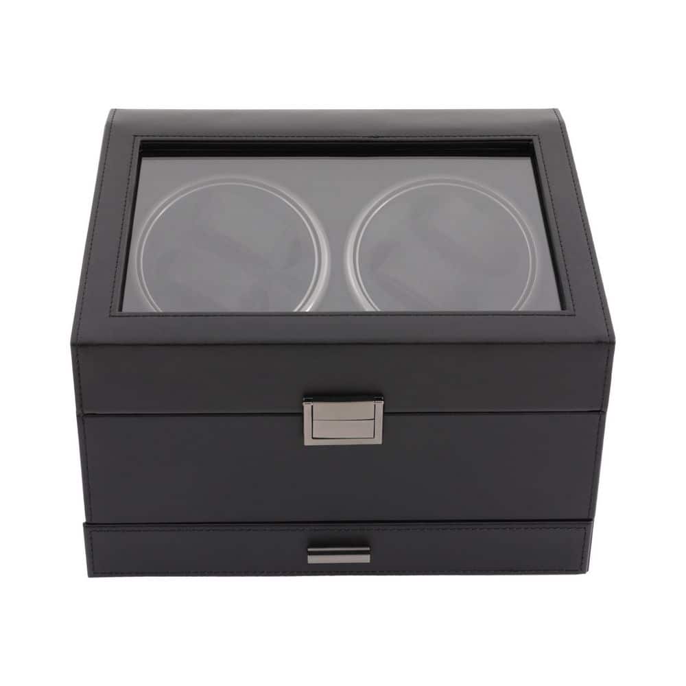 12.2 in. x 9 in. x 8.8 in. Black MDF Automatic Watch Winder Watch Storage Box