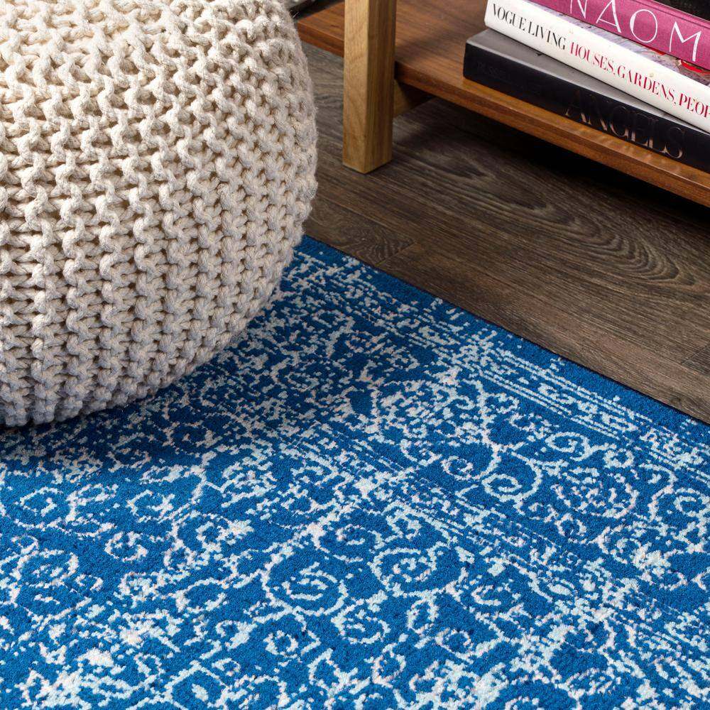 Azul Filigree Blue and White Synthetic Area Rug
