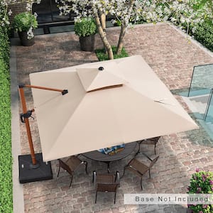 10 ft. Sunbrella Aluminum Square 360-Degree Rotation Wood Pattern Cantilever Outdoor Patio Umbrella With Stand, Beige