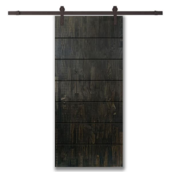 CALHOME 30 in. x 80 in. Charcoal Black Stained Pine Wood Modern Interior Sliding Barn Door with Hardware Kit