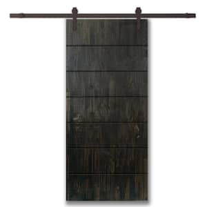 36 in. x 80 in. Charcoal Black Stained Pine Wood Modern Interior Sliding Barn Door with Hardware Kit