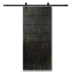 42 in. x 84 in. Charcoal Black Stained Pine Wood Modern Interior Sliding Barn Door with Hardware Kit