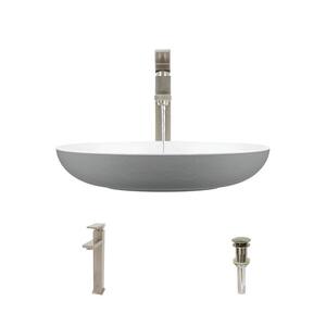 Vessel Bathroom Sink in Platinum with 7003 Faucet and Pop-Up Drain in Brushed Nickel