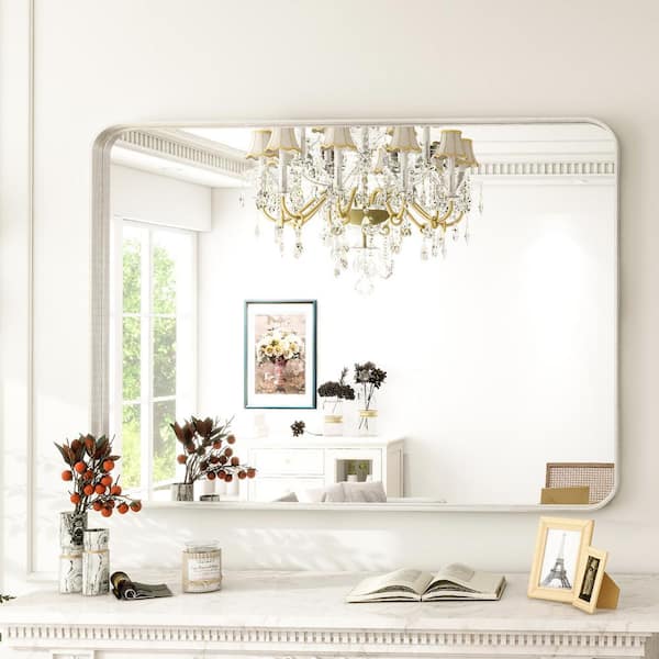 GLSLAND 24 in. W x 35 in. H Rectangular Metal Deep Framed Wall Bathroom Vanity Mirror Silver