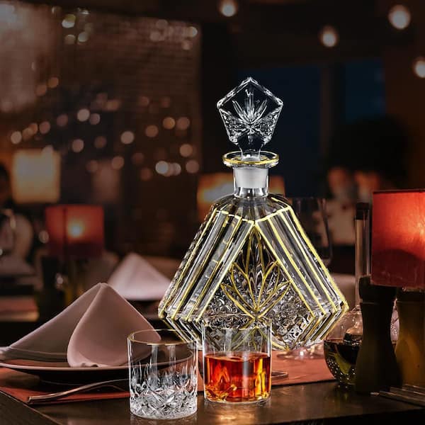 KHKFY Gold Hand-Painted Whiskey Decanter Set with Wine Aerator and