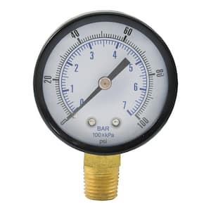 100 PSI Pressure Gauge with 2 in. Face and 1/4 in. MIP Brass Connection