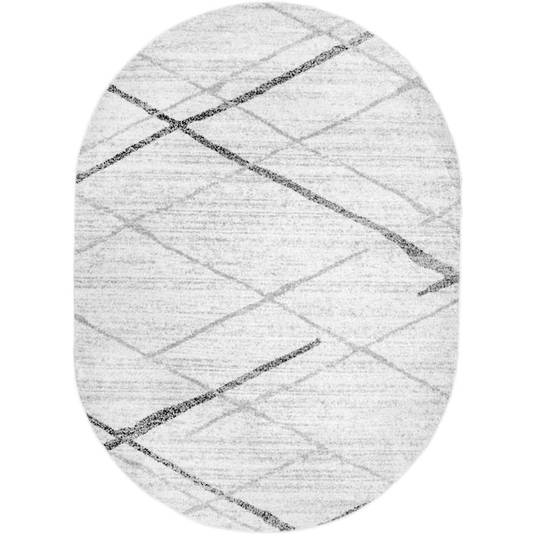 Thigpen Contemporary Stripes 7 ft. x 9 ft. Gray Oval Rug