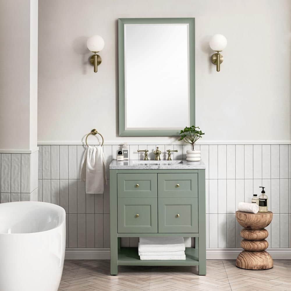 Smokey Celadon 30" Solid Wood Single Bathroom Vanity Base