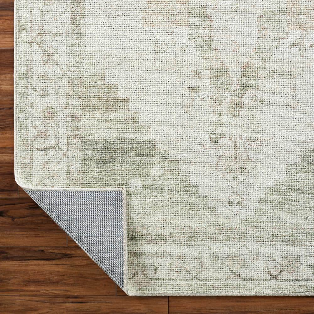 Ivory and Green Hand-knotted Wool and Synthetic Area Rug