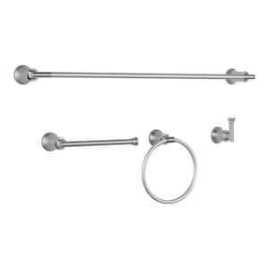 Oswell 4-Piece Bath Hardware Set with 24 in. Towel Bar, TP Holder, Towel Ring and Robe Hook in Brushed Nickel
