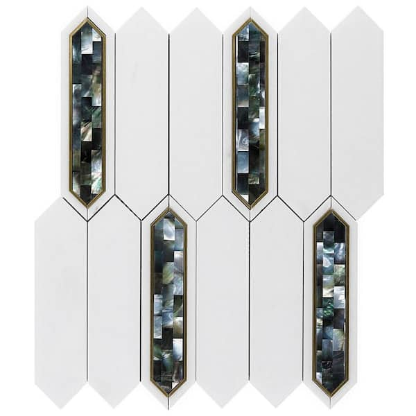 Ivy Hill Tile Zip Black Pearl 1.93 in. x 0.39 in. Polished Marble and Brass Wall Mosaic Tile Sample