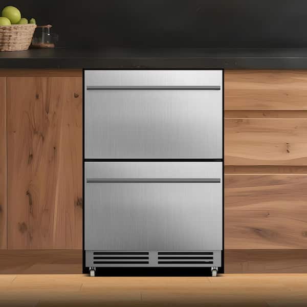 23.5 in. 4.9 cu. ft. 215-Can Built-in and Standard Outdoor Refrigerator in Silver with Dual Swivel Casters and 2-Drawer