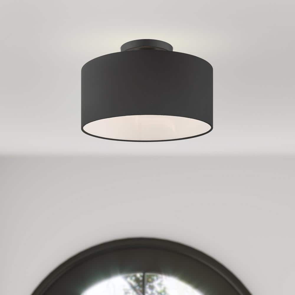 Bainbridge Modern Black and White Drum LED Semi-Flush Mount