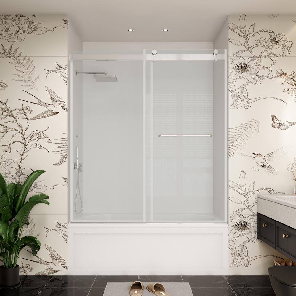 60 in. W x 60 in. H Double Sliding Frameless Bypass Bath Tub Door in Chrome with Easy-Clean Clear Glass price history on PriceWatchPro