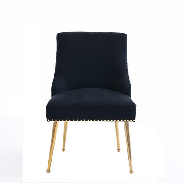 Z-joyee Black Velvet Side Chair Dining Chair Comfortable Chair Mid Century Modern Mid-Back Chair Side Chair (Set of 2)