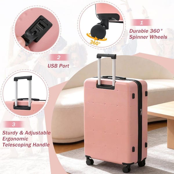 Tatahance 5-Piece Light Pink ABS Hardside Spinner Dot Design