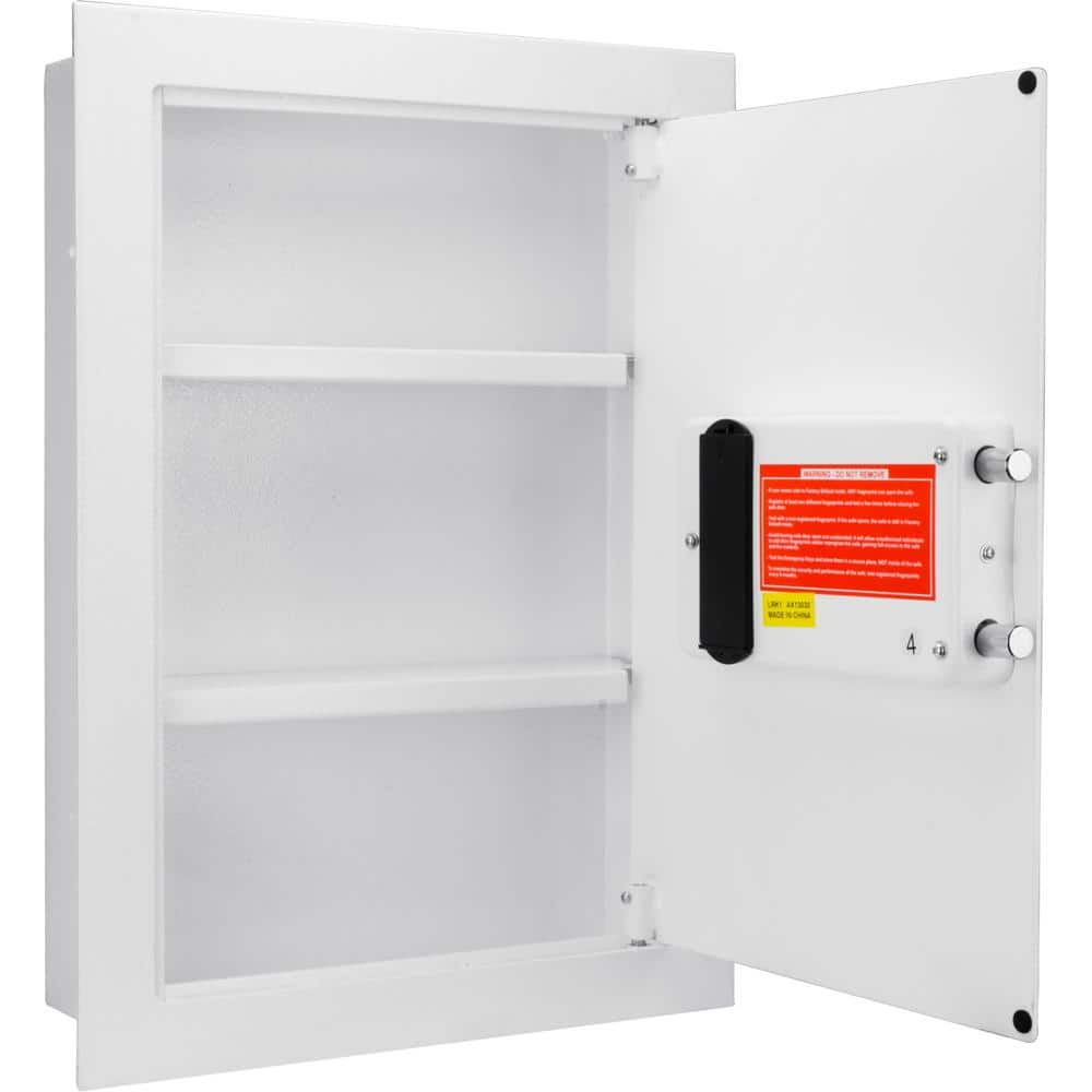 White Steel Biometric Fingerprint Wall Safe with Batteries