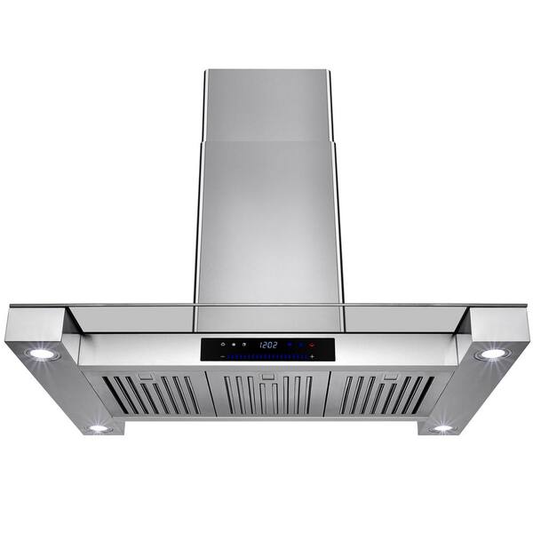 AKDY 36 in. Convertible Island Mount Range Hood in Stainless Steel with Tempered Glass and Touch Control