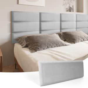 Gray 9.84 in. x 23.62 in. Queen Panel Peel and Stick Headboard, Upholstered Wall Panel (12-Panels)