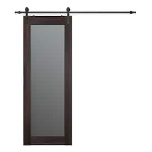 Vona 36 in. x 80 in. Full Lite Frosted Glass Veralinga Oak Composite Core Wood Sliding Barn Door with Hardware Kit