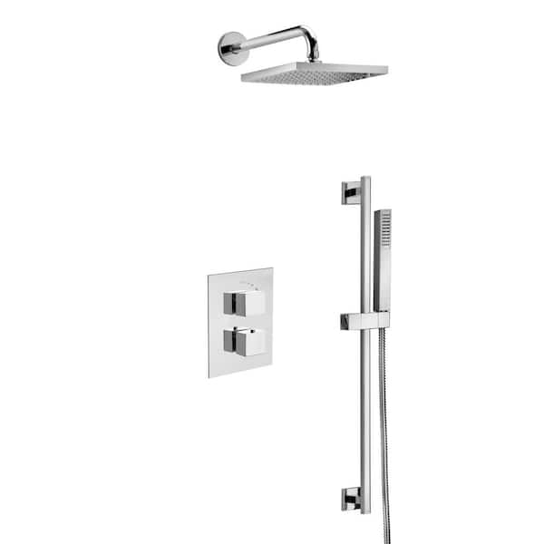 LaToscana Quadro 2-Spray Square Shower Head and Wall Bar Shower Kit with Hand Shower in Chrome