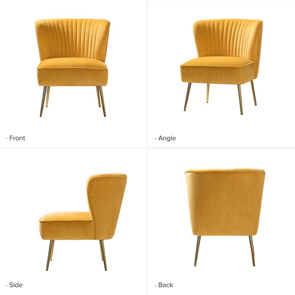 Mustard Velvet Armless Accent Chair with Gold Legs