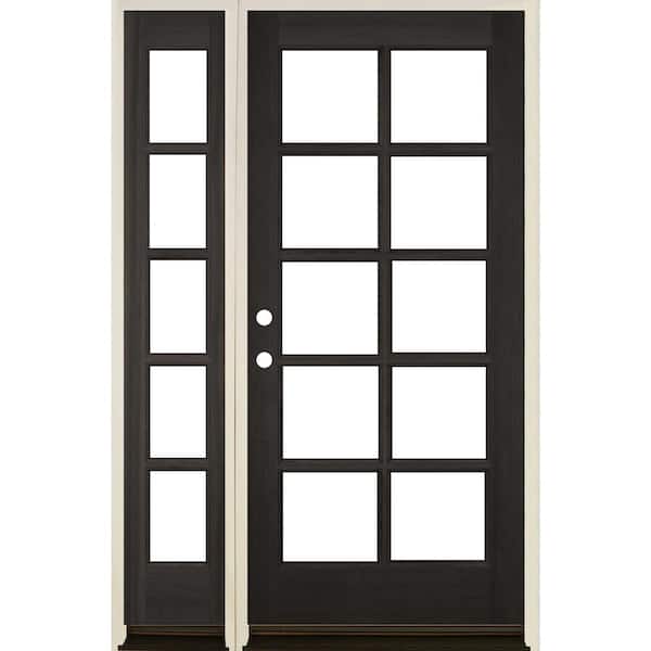 Krosswood Doors 50 in. x 80 in. French LH Full Lite Clear Glass Black Stain Hemlock Prehung Front Door with LSL