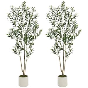 Gymax 6 ft. Tall Artificial Olive Tree Faux Olive Plants for Indoor and ...
