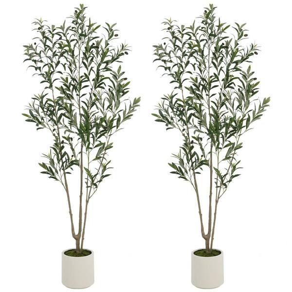 HOMEIBRO 6 ft. Green Artificial Tree Olive Tree in White Faux Decorative Plant Pot Realistic Leaves for Indoor Decor (2-Pack)