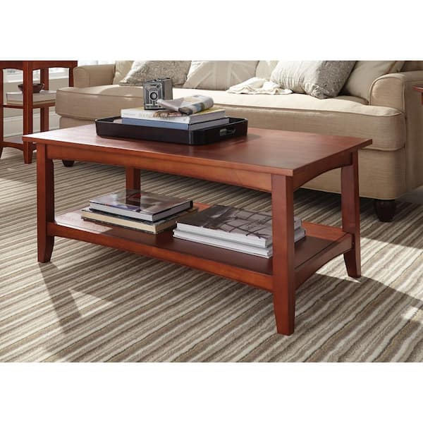 Alaterre Furniture Shaker 42 in. Cherry Large Rectangle Wood Coffee Table with Storage