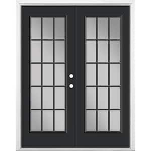 60 in. x 80 in. Jet Black Steel Prehung Left-Hand Inswing 15-Lite Clear Glass Patio Door with Brickmold