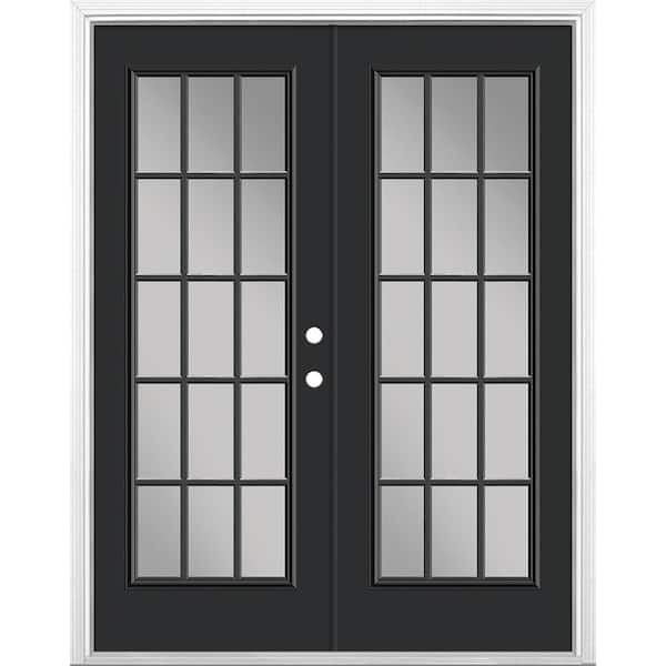 60 in. x 80 in. Jet Black Steel Prehung Left-Hand Inswing 15-Lite Clear Glass Patio Door with Brickmold