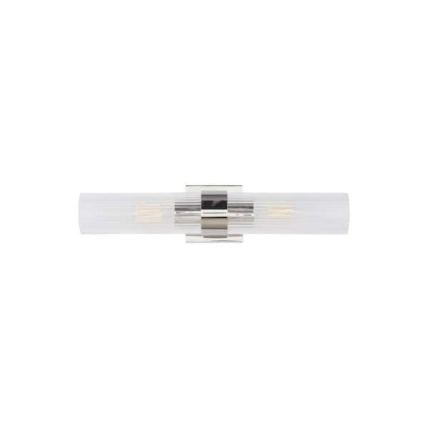 Generation Lighting Geneva 4.5 in. W x 20 in. H 2-Light Polished Nickel Linear Mid-Century Vanity Light with Clear Fluted Glass Shades