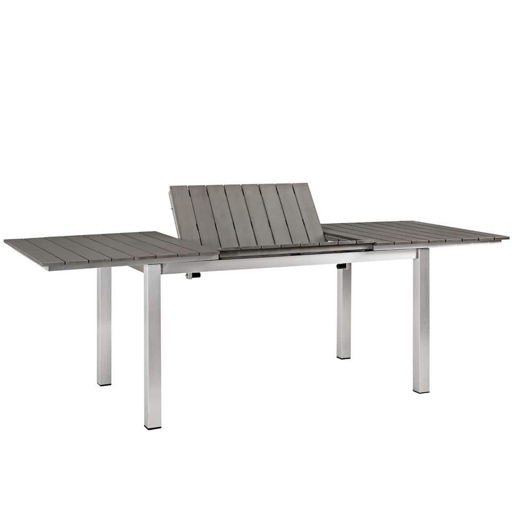 Shore Silver Gray Aluminum Extendable Outdoor Dining Table
