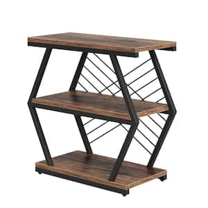 Kerlin 25.59 in. Brown Rectangular Wood End Table, 3-Tier Side Table Industrial Nightstand Bedside Table