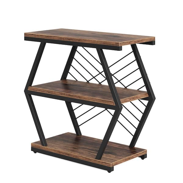 BYBLIGHT Kerlin 25.59 in. Brown Rectangular Wood End Table, 3-Tier Side Table Industrial Nightstand Bedside Table