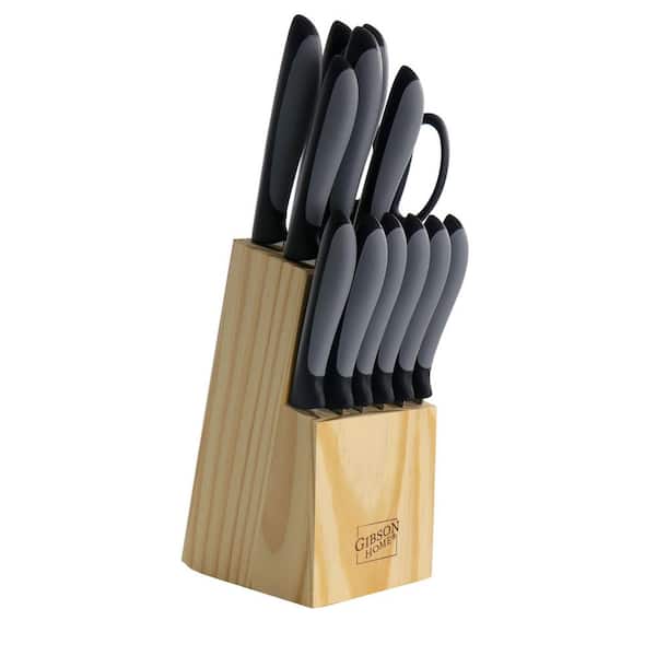 Dorain 14 Piece Stainless Steel Cutlery Set in Black with Wood Block