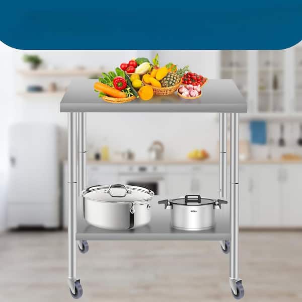 Tileon Commercial Work Table for Restaurant and Home Stainless Steel Kitchen Prep Table with Under Shelf and wheels