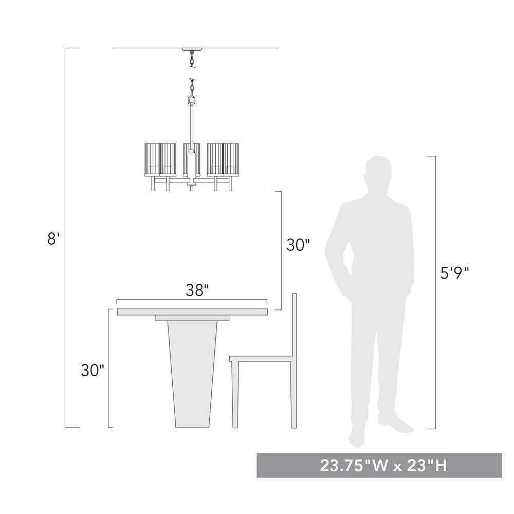 Winslett Pewter 5-Light Chandelier with Clear Glass Shades