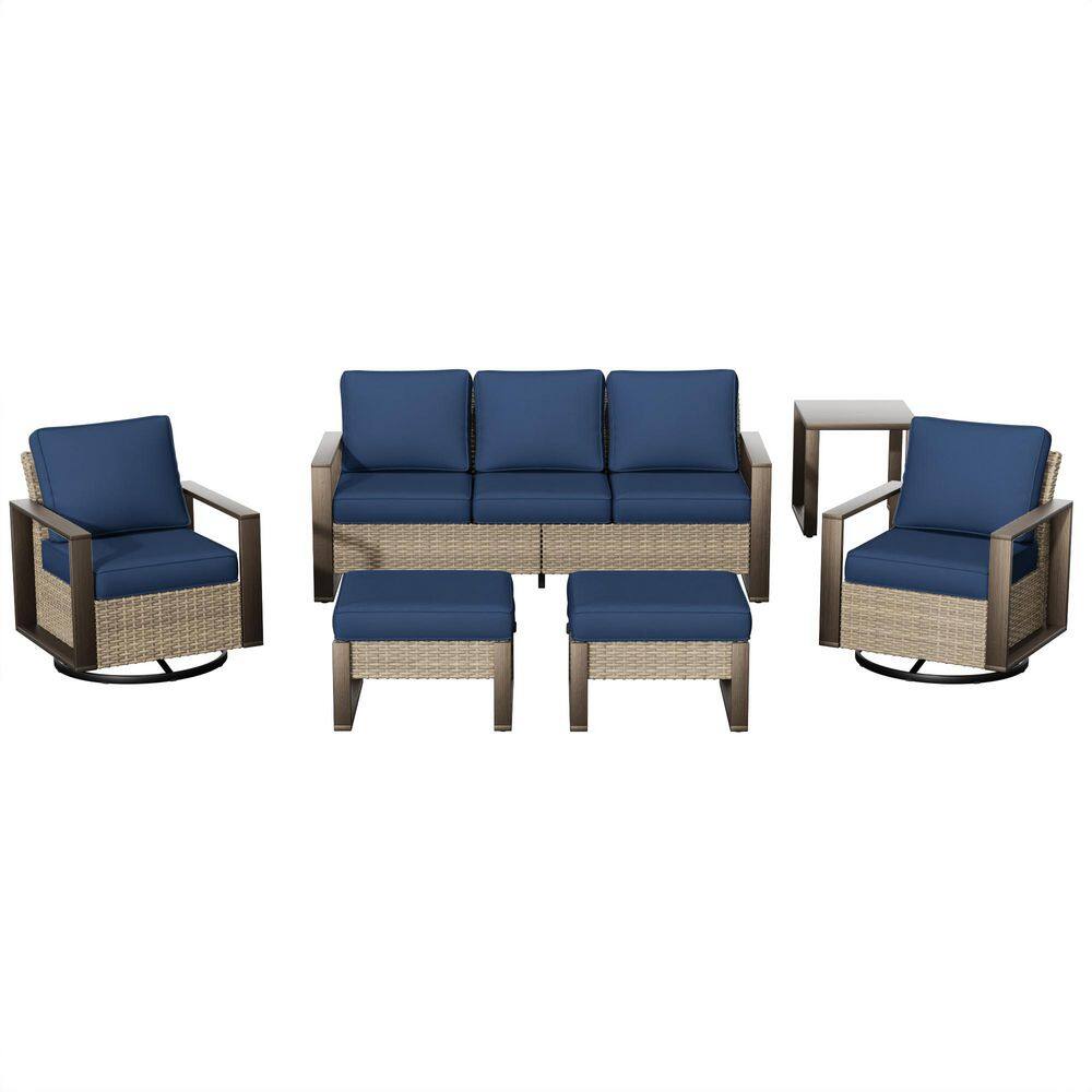 6-Piece Patio Wicker Outdoor Conversation Sectional Set with Steel Frame, Side Table and Dark Blue Cushions price history on PriceWatchPro