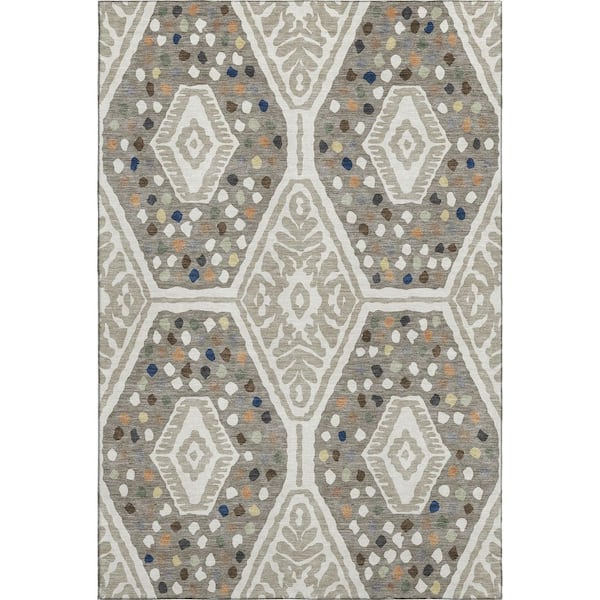 Mayfield Premium Machine Washable Abstract AMF2457 Ivory 10 ft. x 14 ft. Area Rug