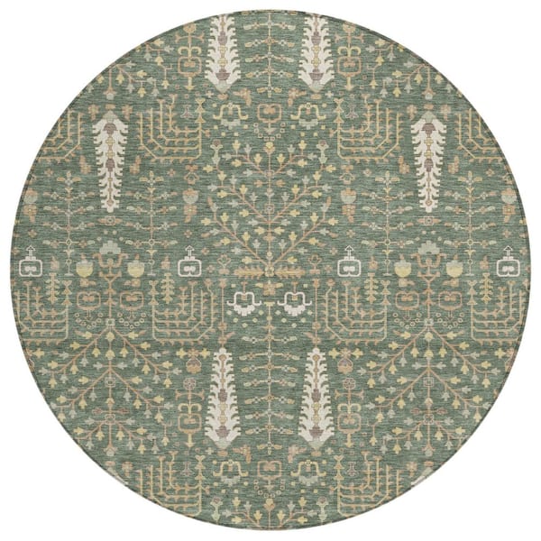 Chantille Machine Washable Indoor/Outdoor Abstract ACN3118 Basil 8 ft. x 8 ft. Round Rug
